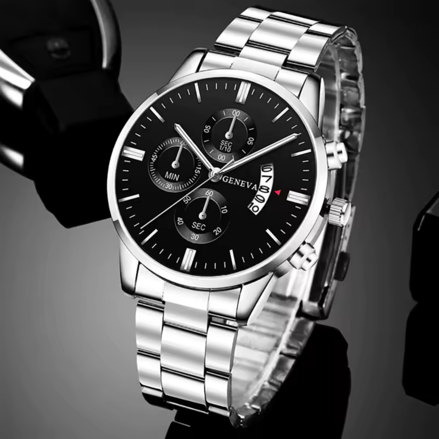 Luxury Men's Stainless Steel Quartz Watch – Business Style with Calendar Display