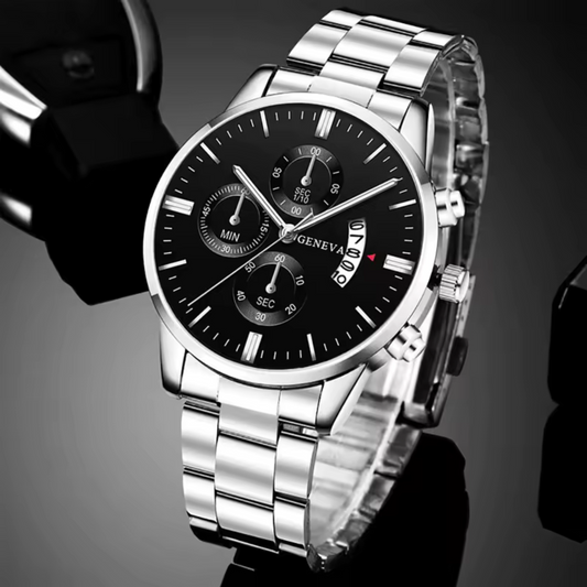 Luxury Men's Stainless Steel Quartz Watch – Business Style with Calendar Display