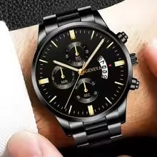 Luxury Men's Stainless Steel Quartz Watch – Business Style with Calendar Display